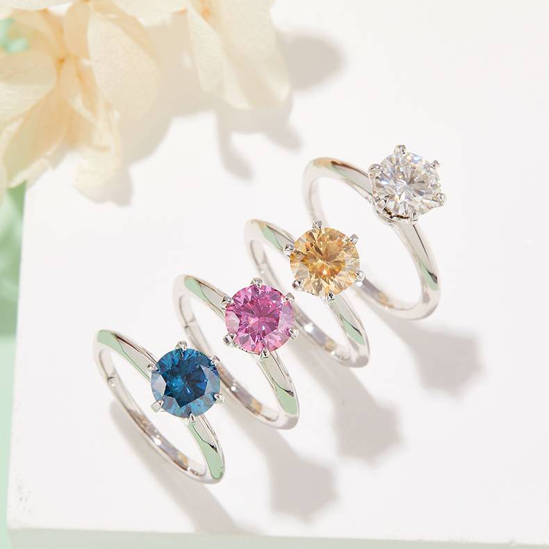 光臂T家六爪S925银镀白金MoissaniteWomen's Ring1.5ctD级